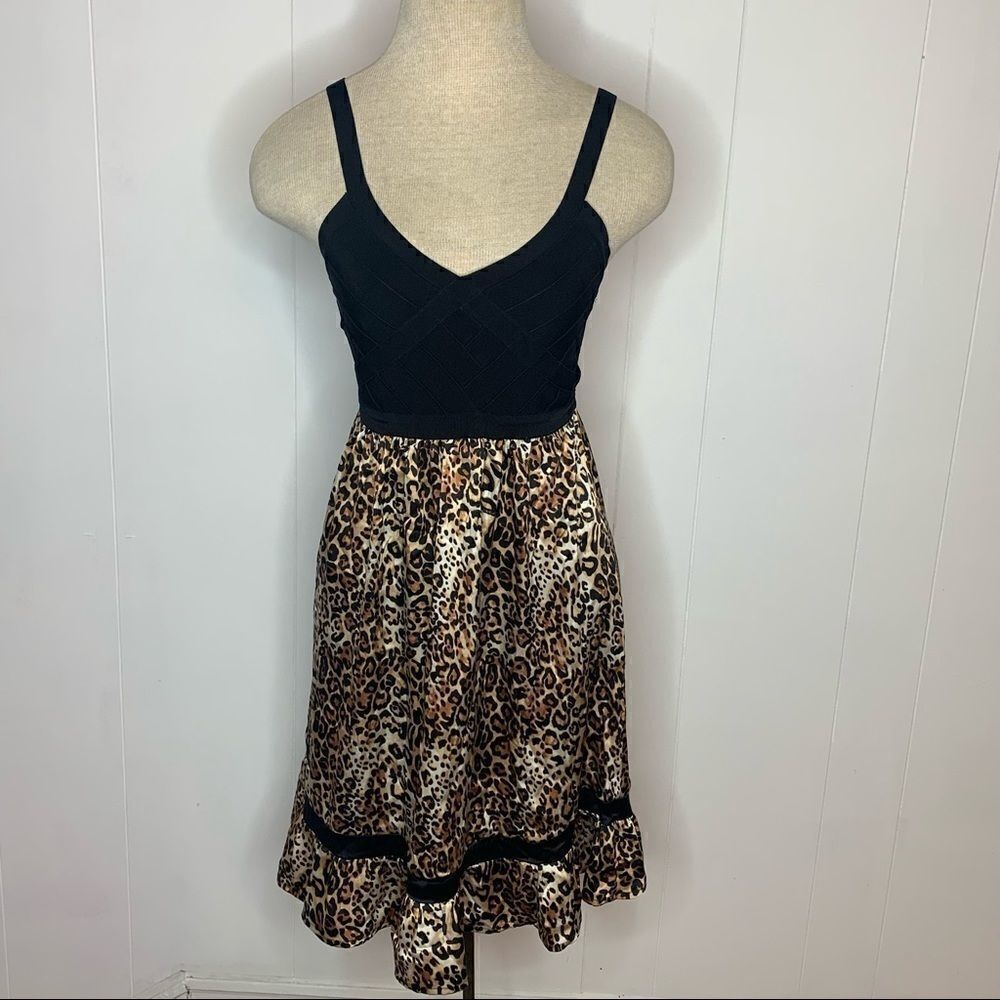BEBE Silk Cheetah Leopard Print Dress Size Small